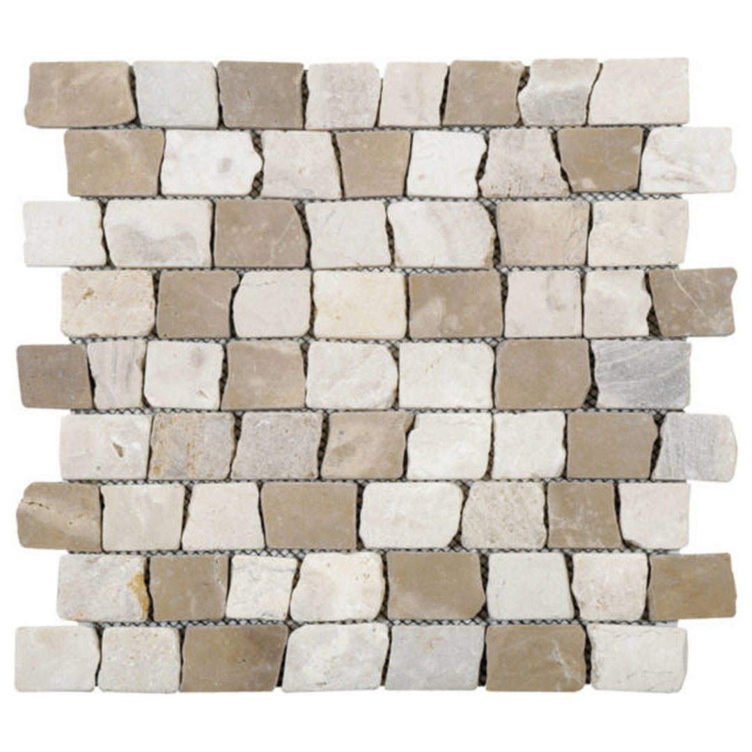 Qualis Ceramica Chelsea 11.6" x 12" Natural Stone Cubic Brick Marble Mosaic