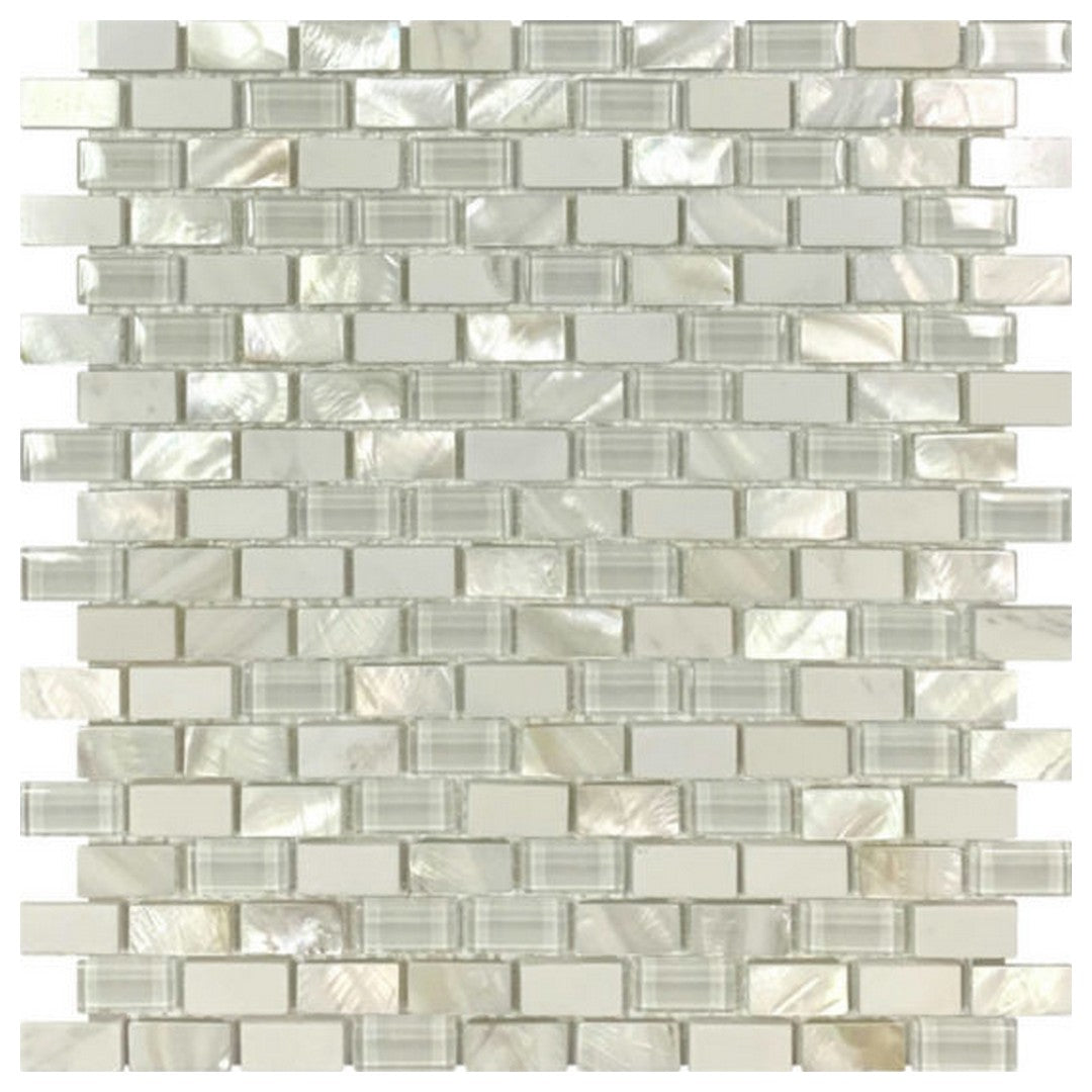Qualis Ceramica Chelsea 11.4" x 12" Glass Marble Mix Mother Of Pearl Brick Mosaic