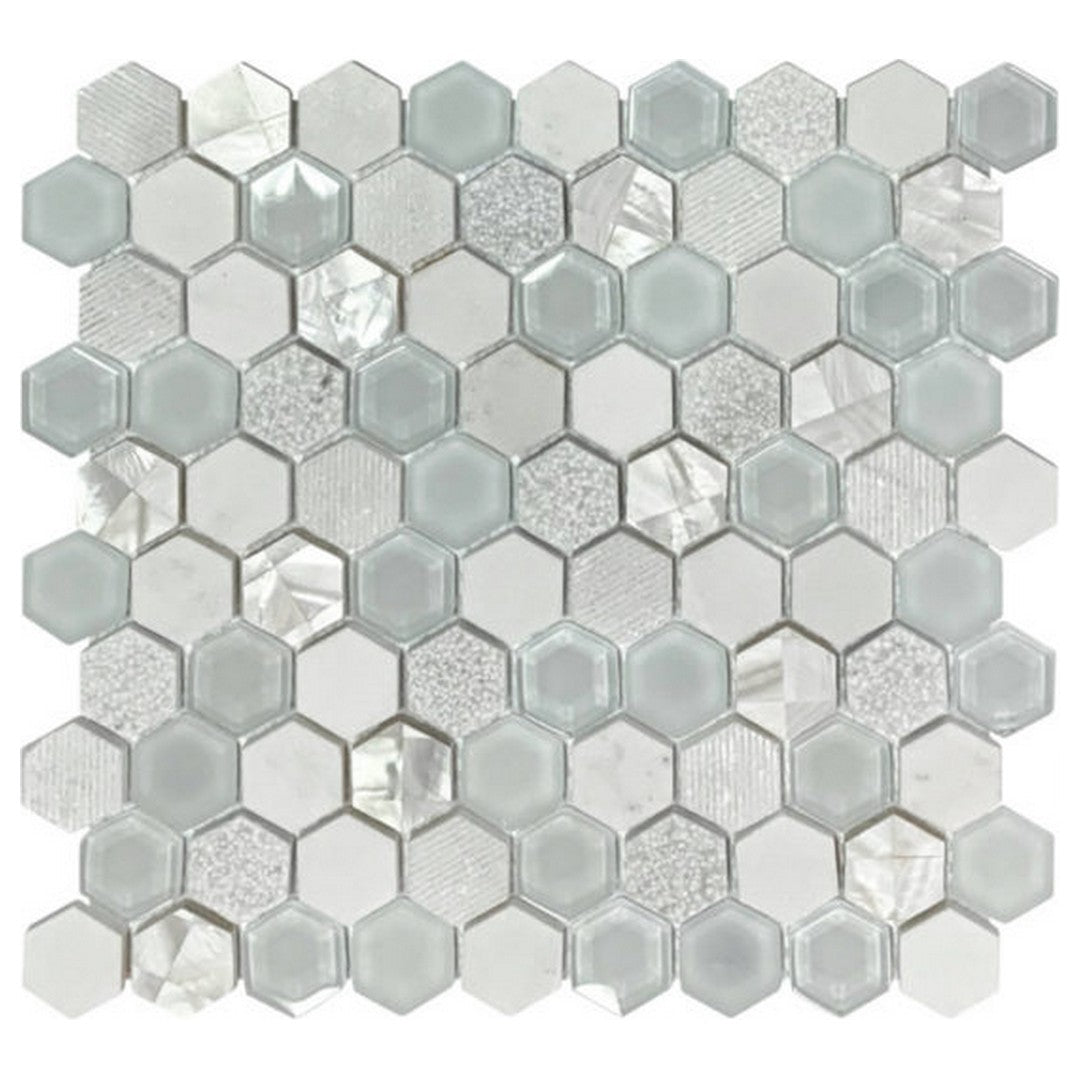 Qualis Ceramica Chelsea 12" x 12" Glass Marble Hex Mother Pearl Mix Mosaic