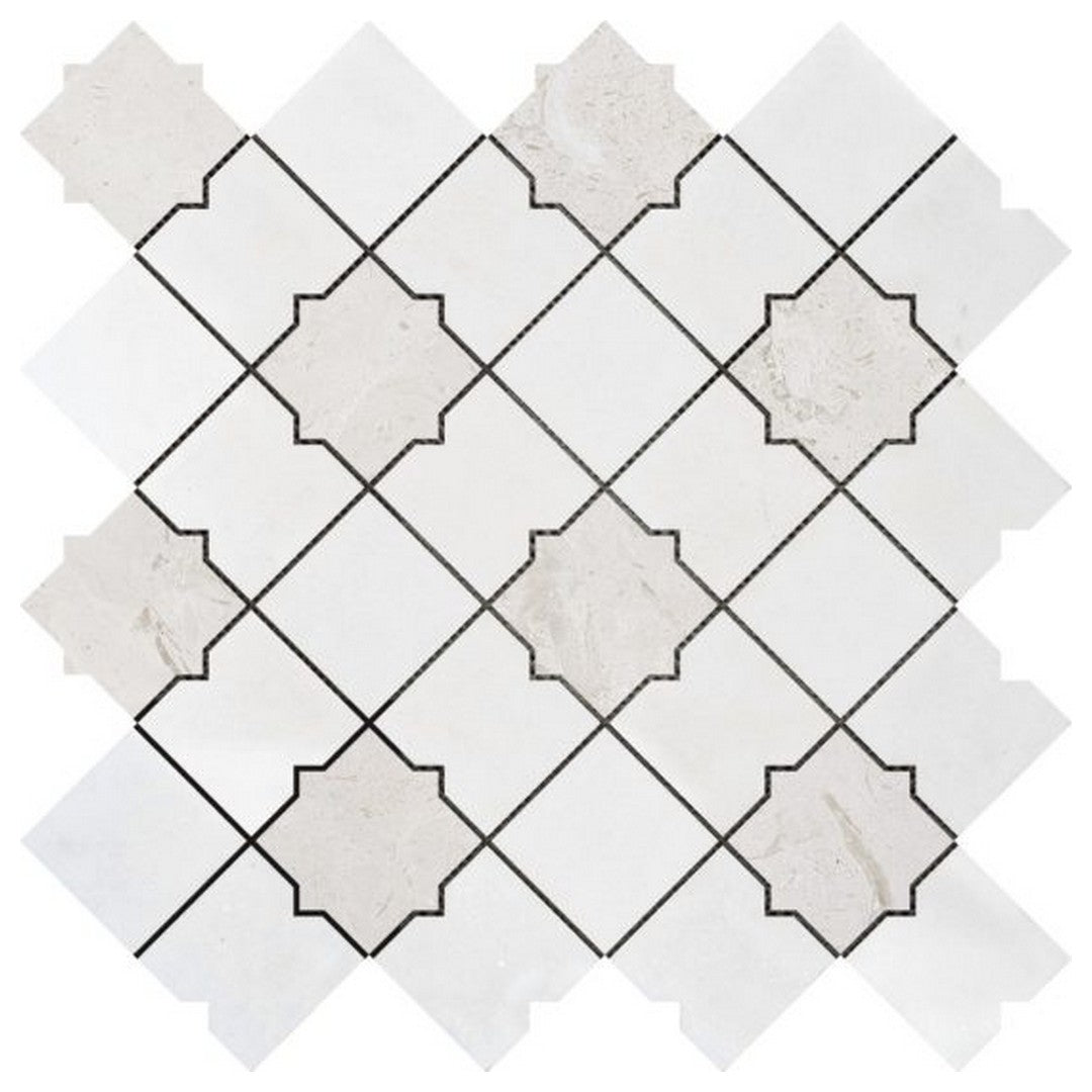 Qualis Ceramica Chelsea 11.2" x 11" Marble Mix Star & Square Mosaic