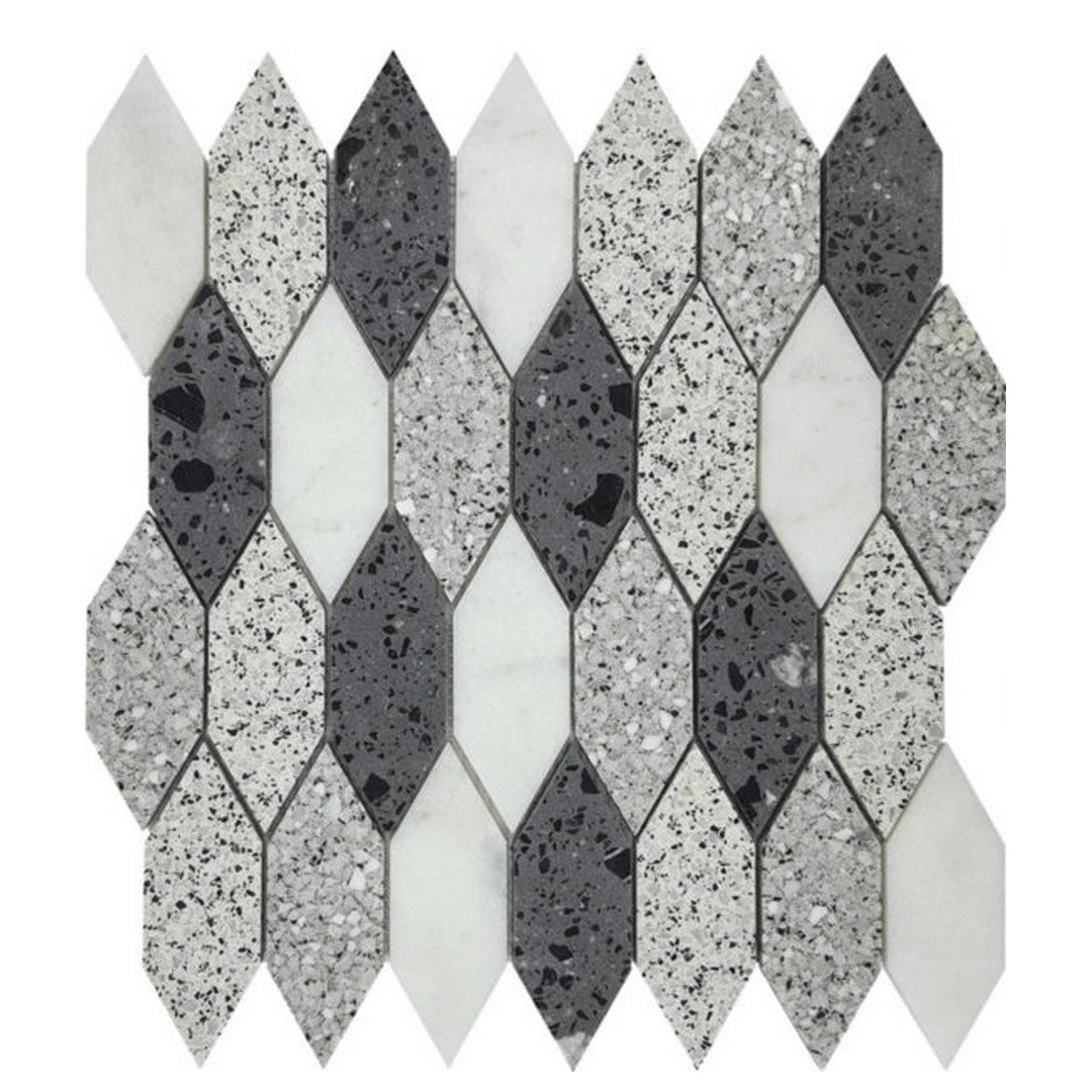 Qualis Ceramica Chelsea 13" x 13.8" Natural Stone Long Hex Terrazzo Marble Mosaic