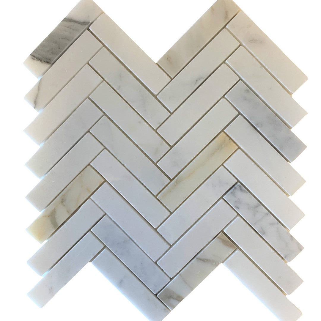 Rickert Calacatta 11.22" x 11.42" Polished Marble 1x4" Herringbone Mosaic