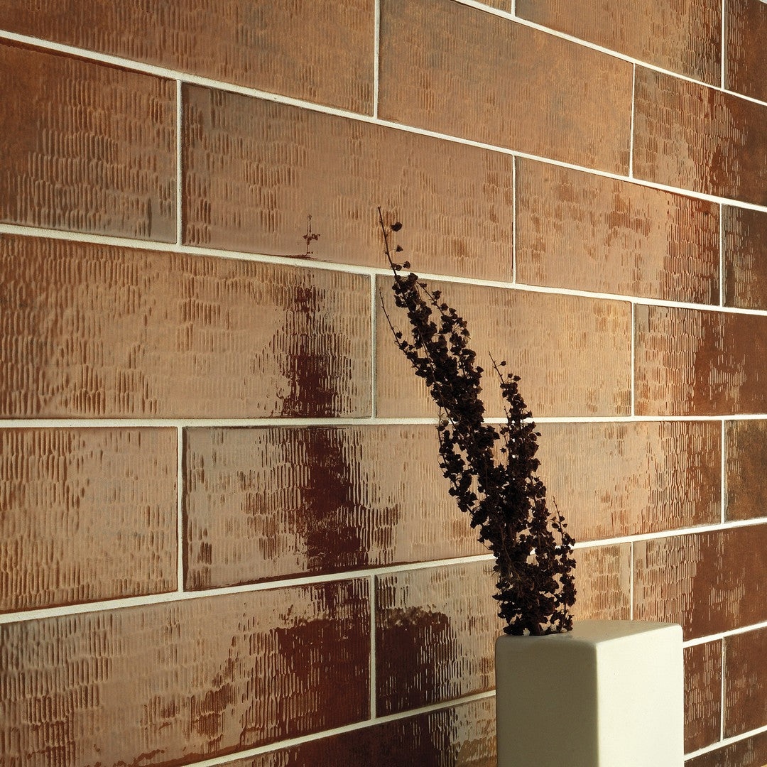 Settecento-Inciso-3-x-12-Glossy-Grooved-Texture-Porcelain-Wall-Tile-Earth