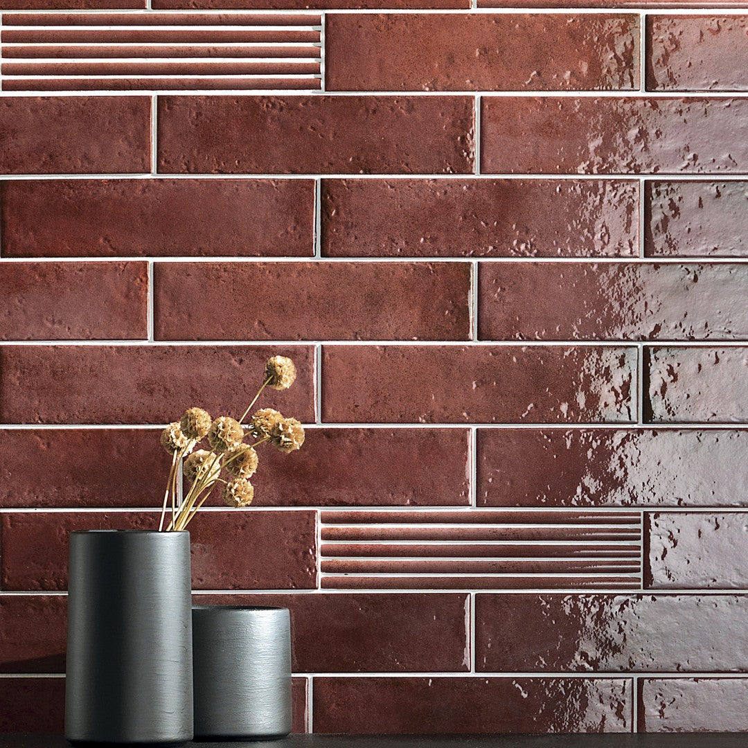 Settecento-Oxida-3-x-12-Glossy-Porcelain-Wall-Tile-Red