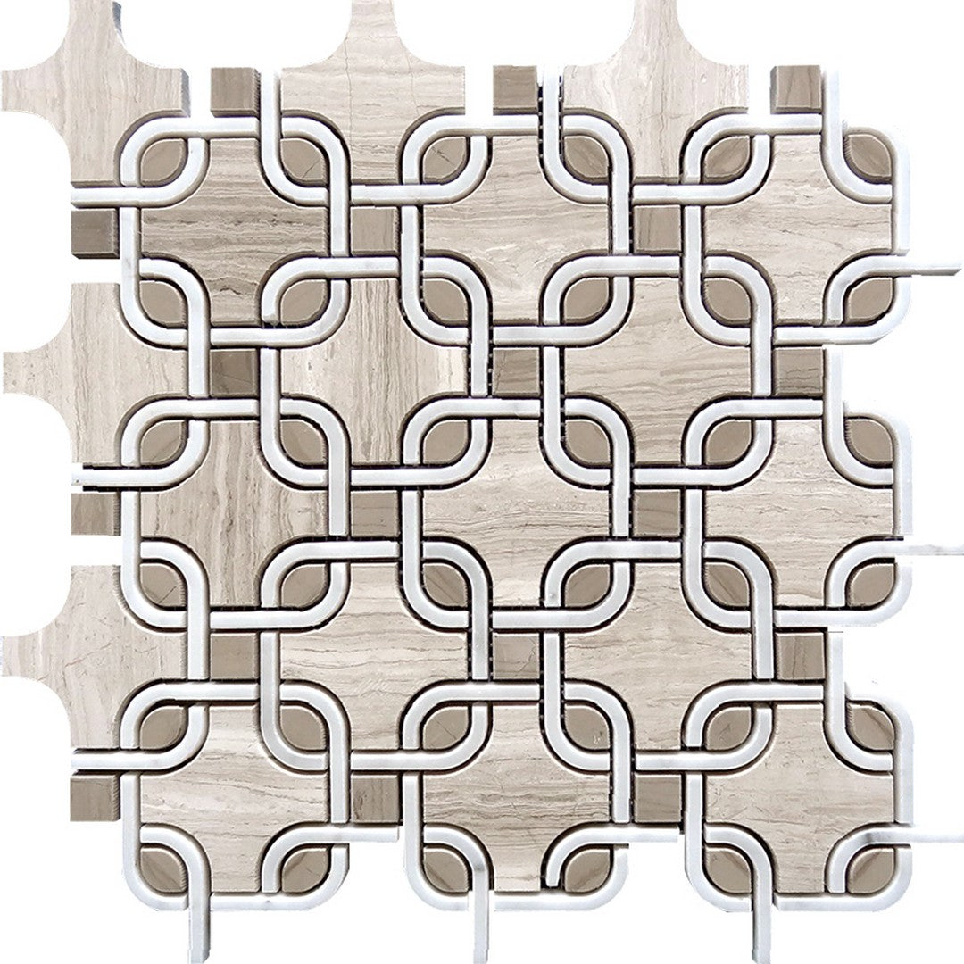 MiR Waterjet 11.6" x 11.6" Interlocking Wooden Grey & Athens Grey & Bianco Carrara Natural Stone Mosaic