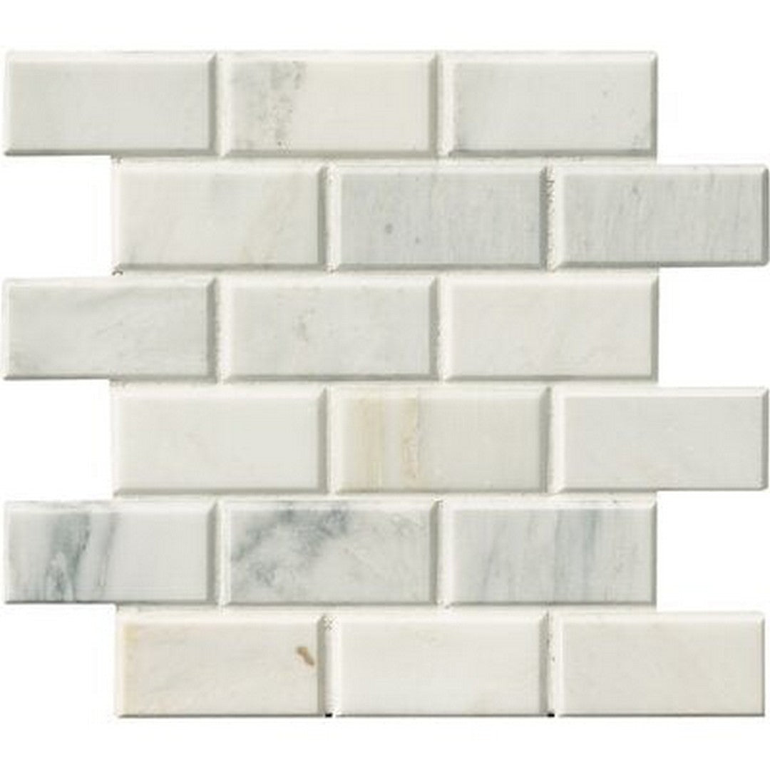 MS International Arabescato Carrara 12" x 12" Honed Marble Beveled Brick 2x4 Mosaic