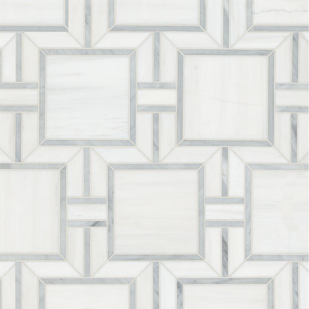MS International Bianco Dolomite Alana 11" x 13" Polished Geometric Marble Mosaic