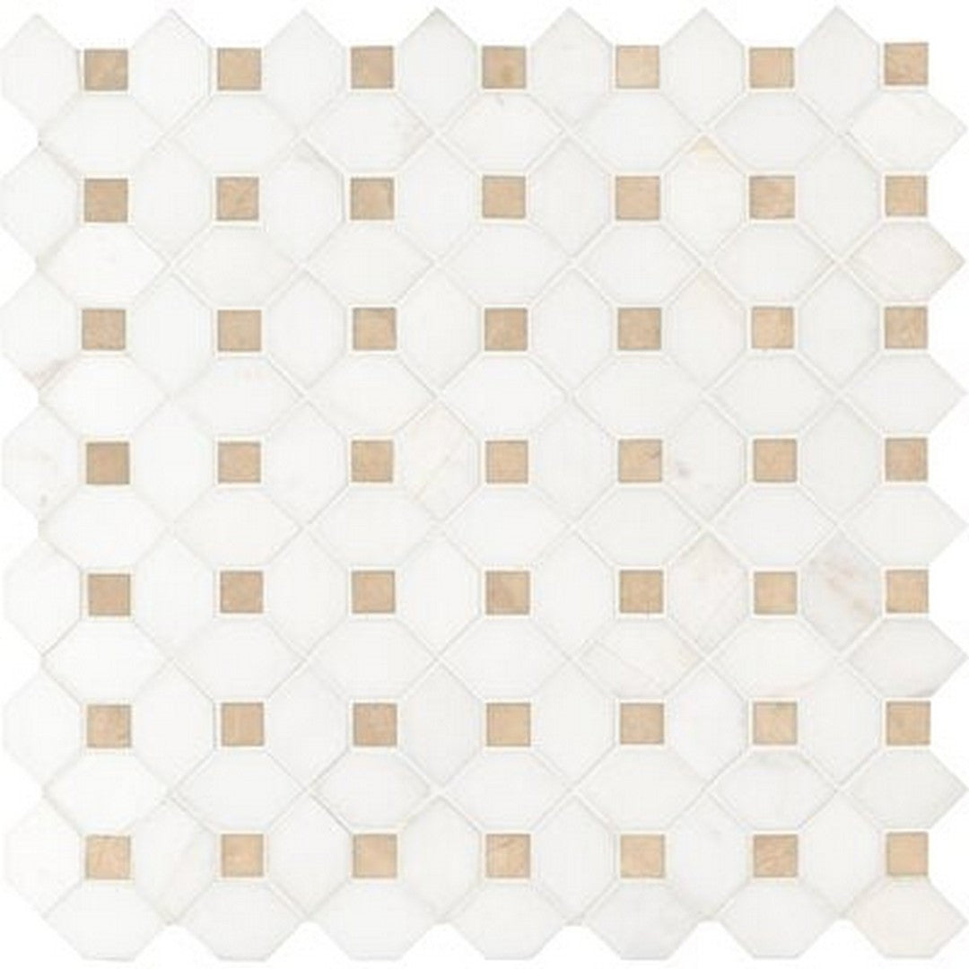 MS International Bianco Dolomite 12" x 12" Polished Marble Crema Dotty Hexagon Mosaic