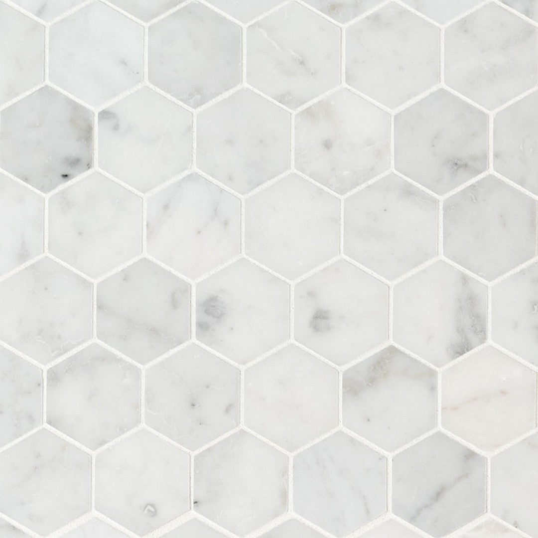 MS International Carrara White 12" x 12" Honed Marble Hexagon 2" Mosaic
