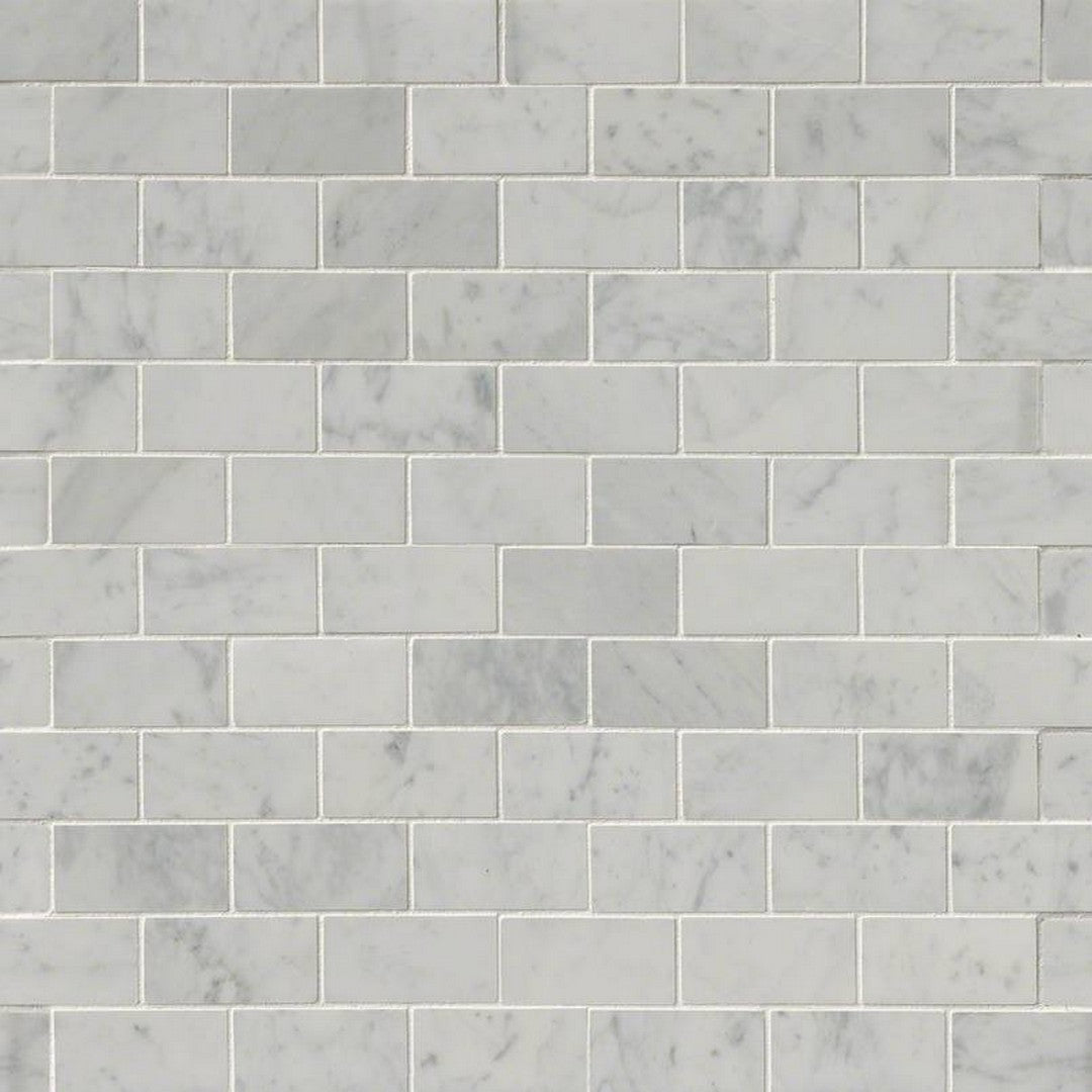 MS International Carrara White 12" x 12" Polished Marble Brick 2x4 Mosaic