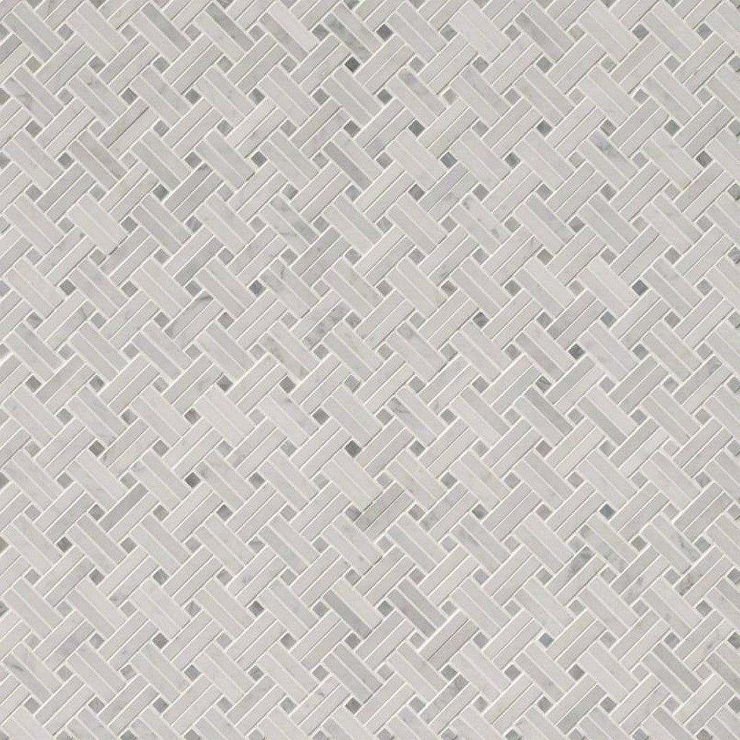 MS International Carrara White 12" x 12" Polished Marble Basketweave Mosaic