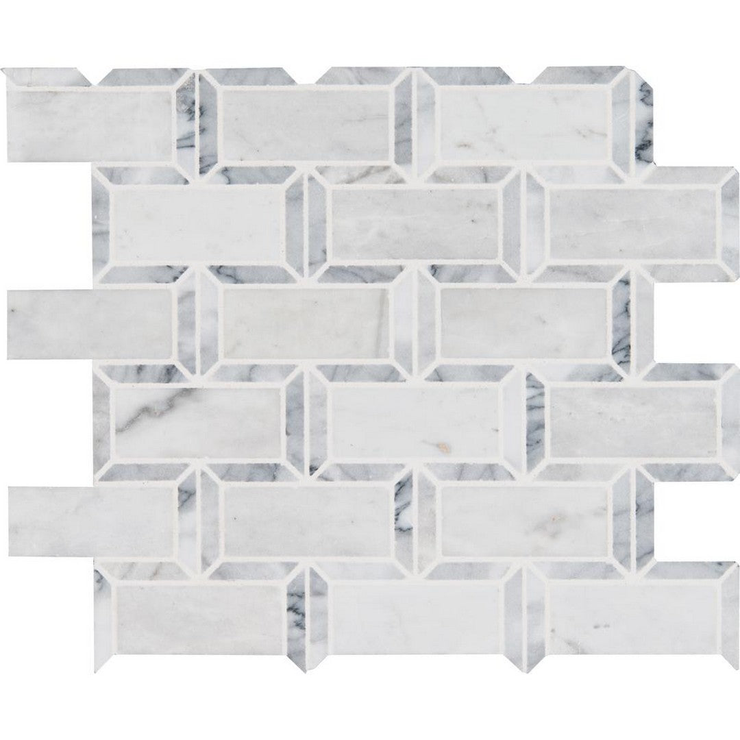 MS International Arabescato Carrara 12" x 12" Polished Marble Framework Brick 2x4 Mosaic