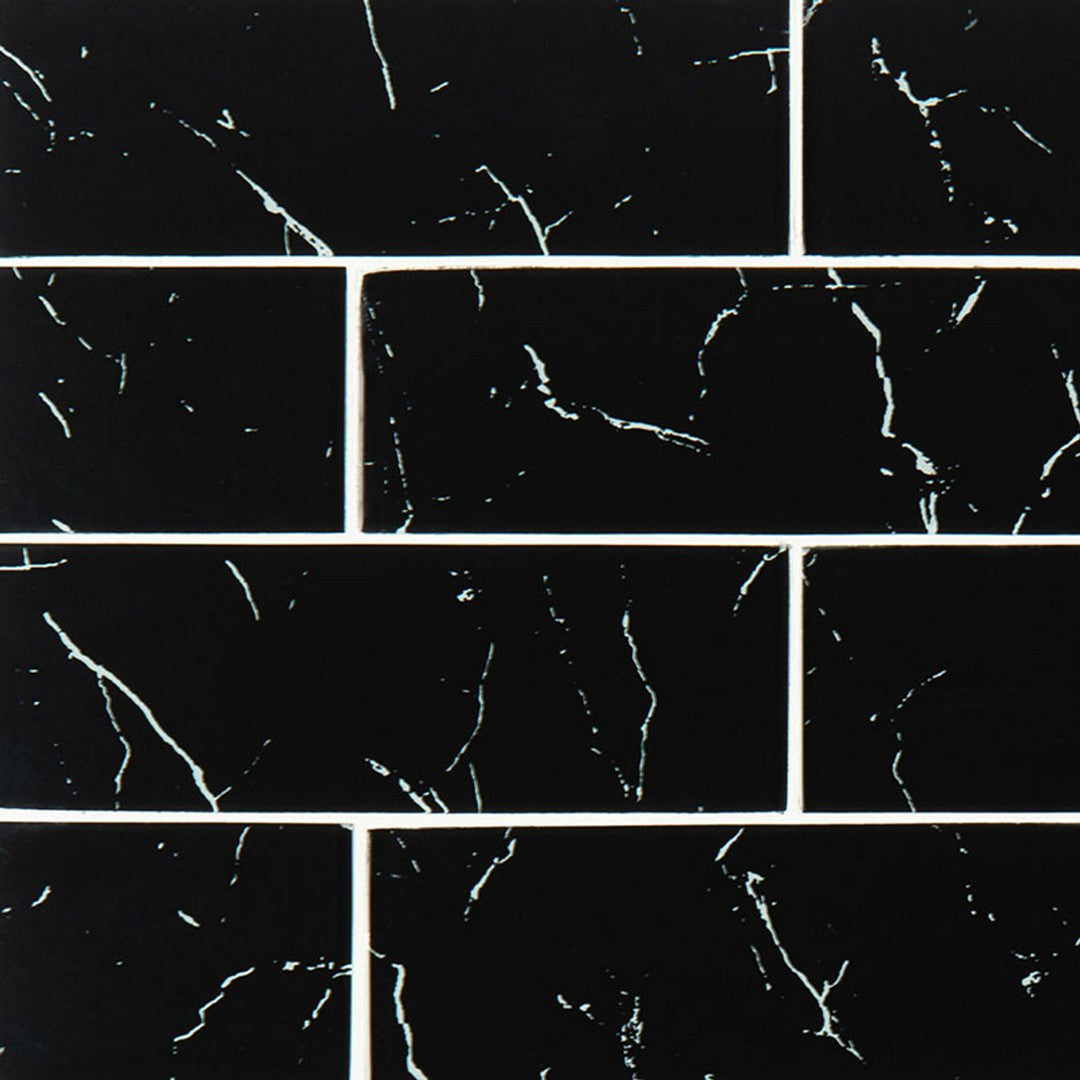 MS International Nero Marquina 3" x 9" Glossy Glass Tile