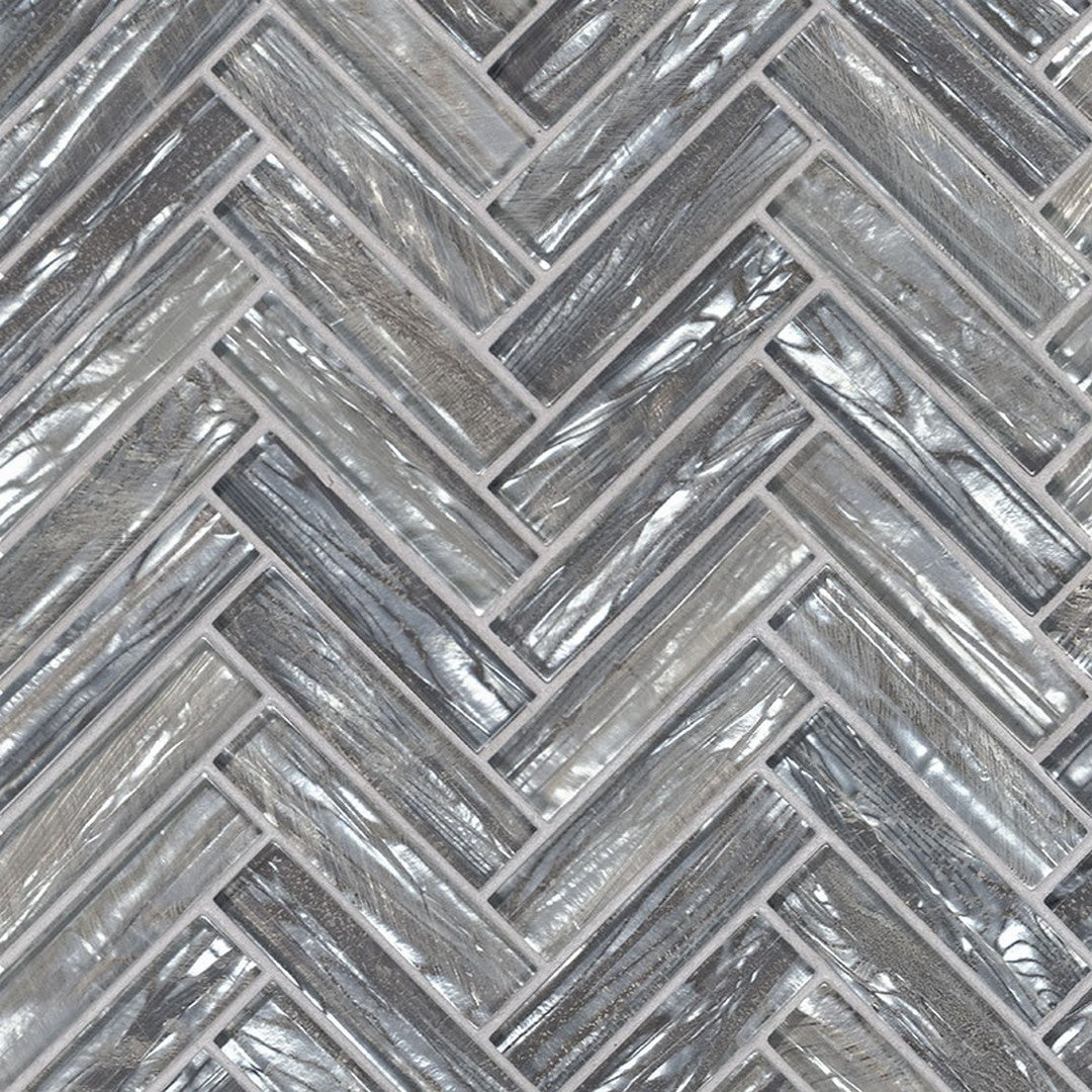 MS International Shimmering 11.06" x 12.60" Glossy Glass Herringbone Mosaic