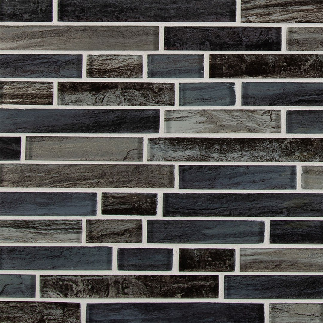 MS International Grigio Lagoon 12" x 12" Mixed Finish Glass Linear Mosaic