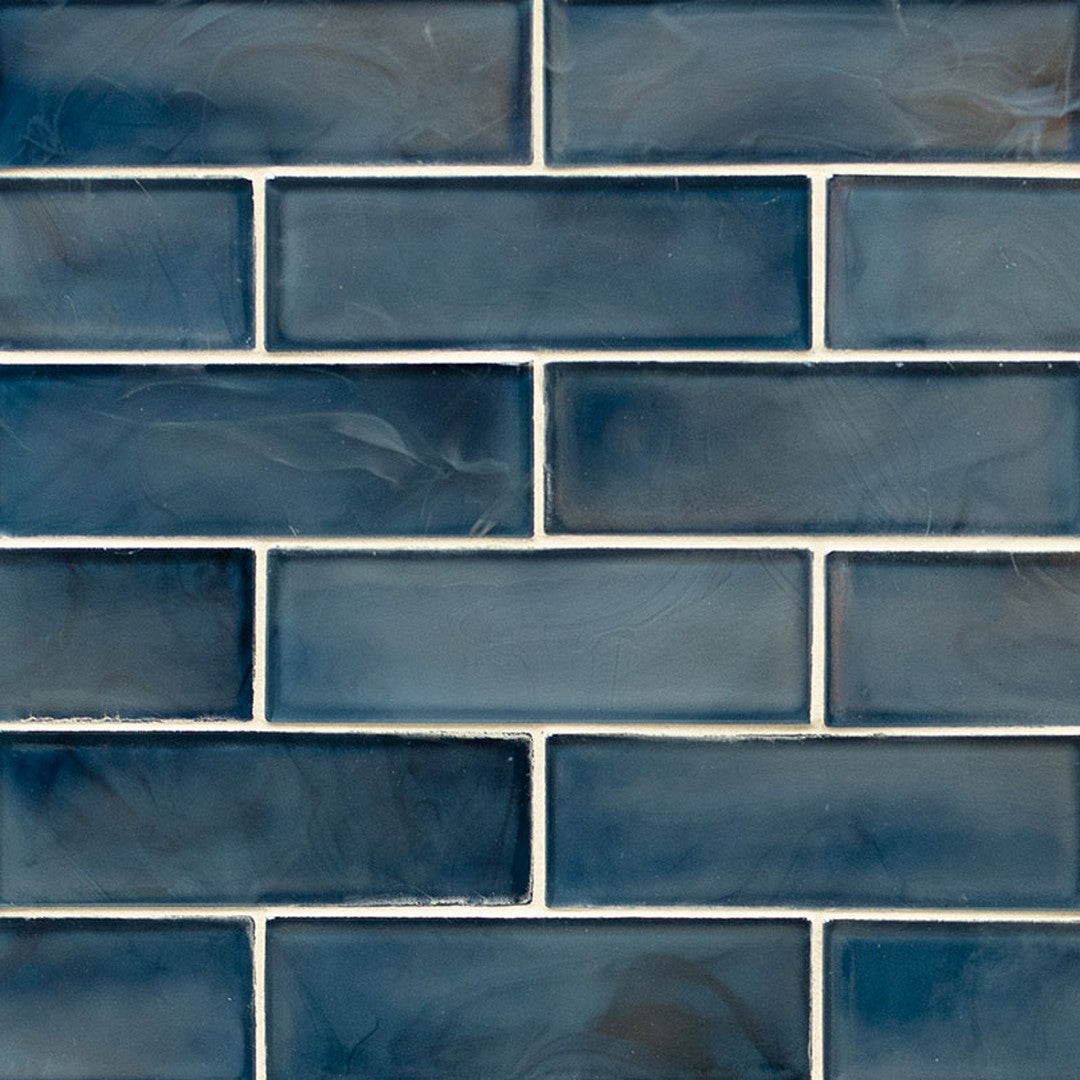 MS International Blue Shimmer Subway 11.75" x 11.75" Glossy Glass Brick 2x6 Mosaic