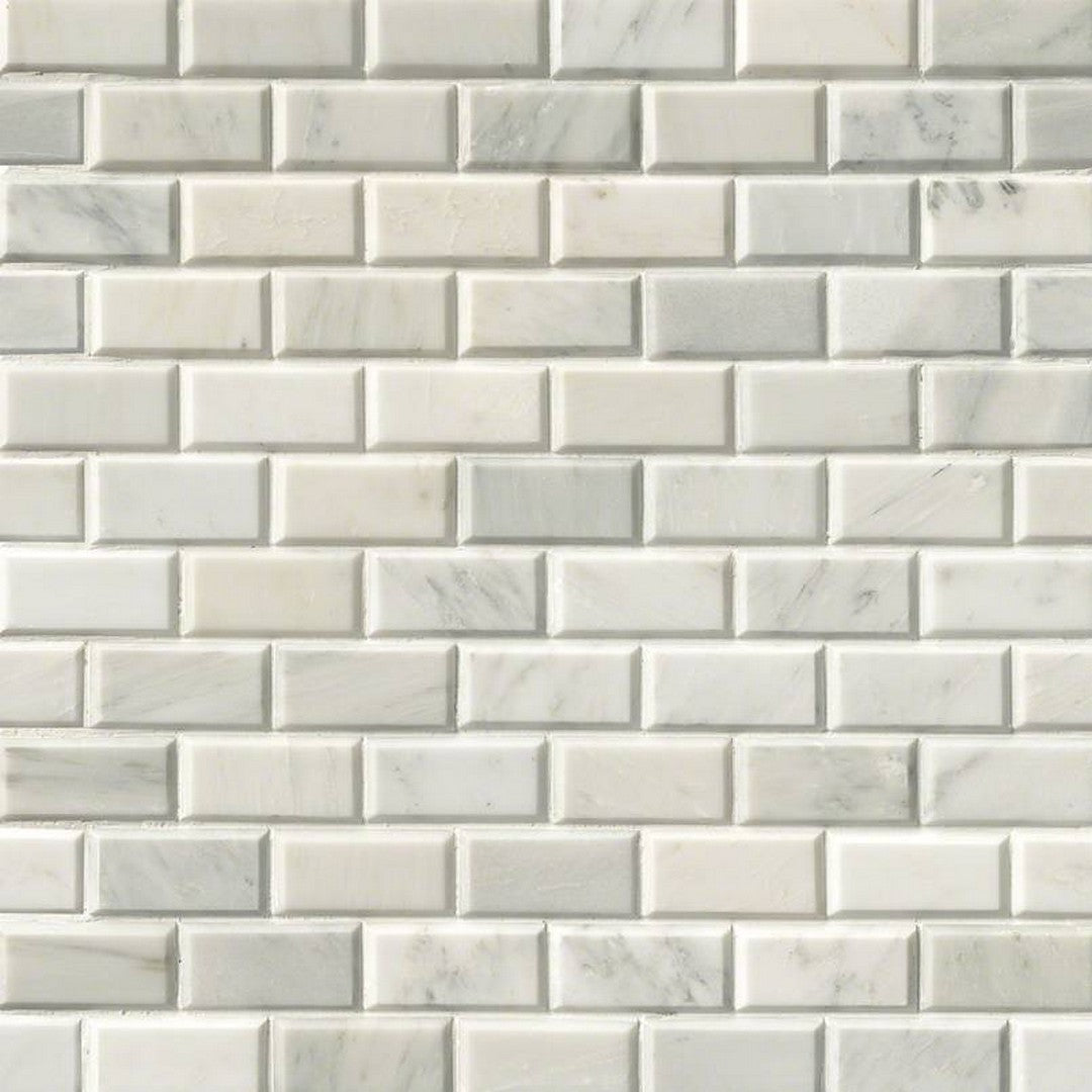 MS International Greecian White 12" x 12" Polished Marble Brick Beveled 2x4 Mosaic