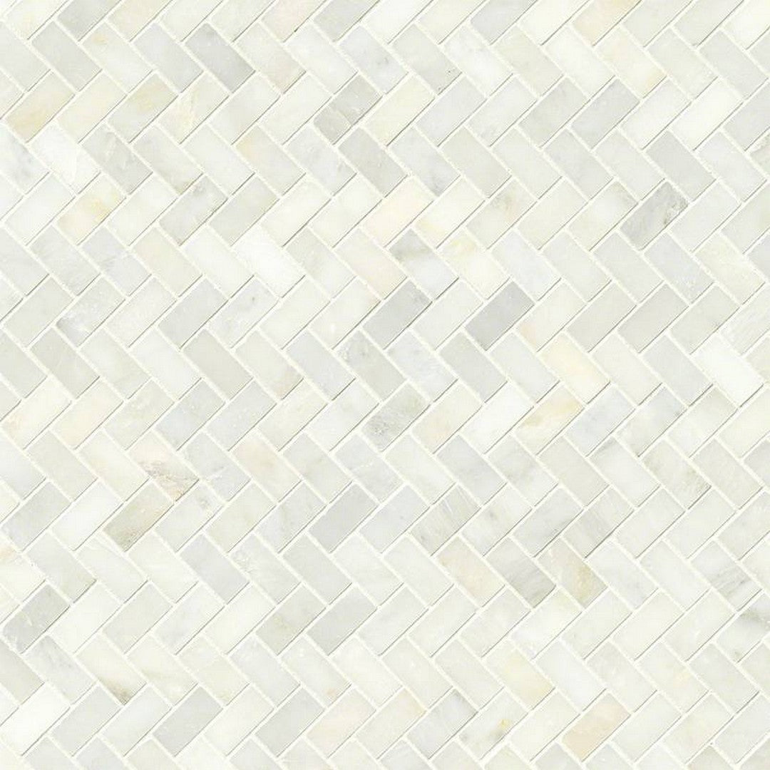MS International Greecian White 12" x 12" Polished Marble Herringbone 1x3 Mosaic