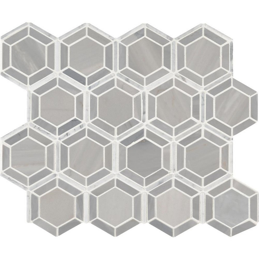 MS International Hexagano Grigio 11.05" x 11.25" Glossy Marble Deco Mosaic