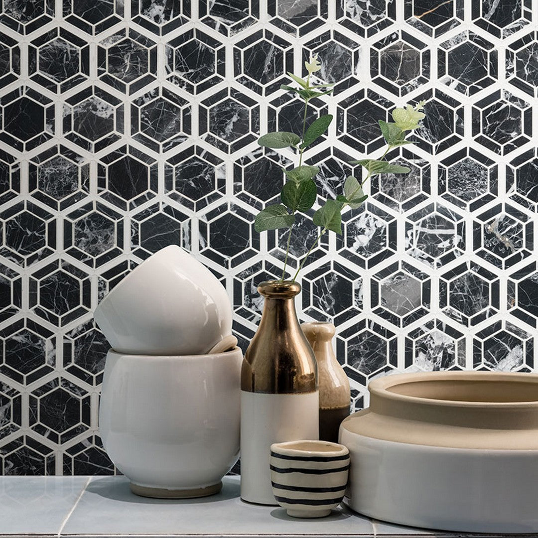 MS-International-Hexagono-11.50-x-13.25-Polished-Marble-Hexagon-2x2-Mosaic-Nero-Black