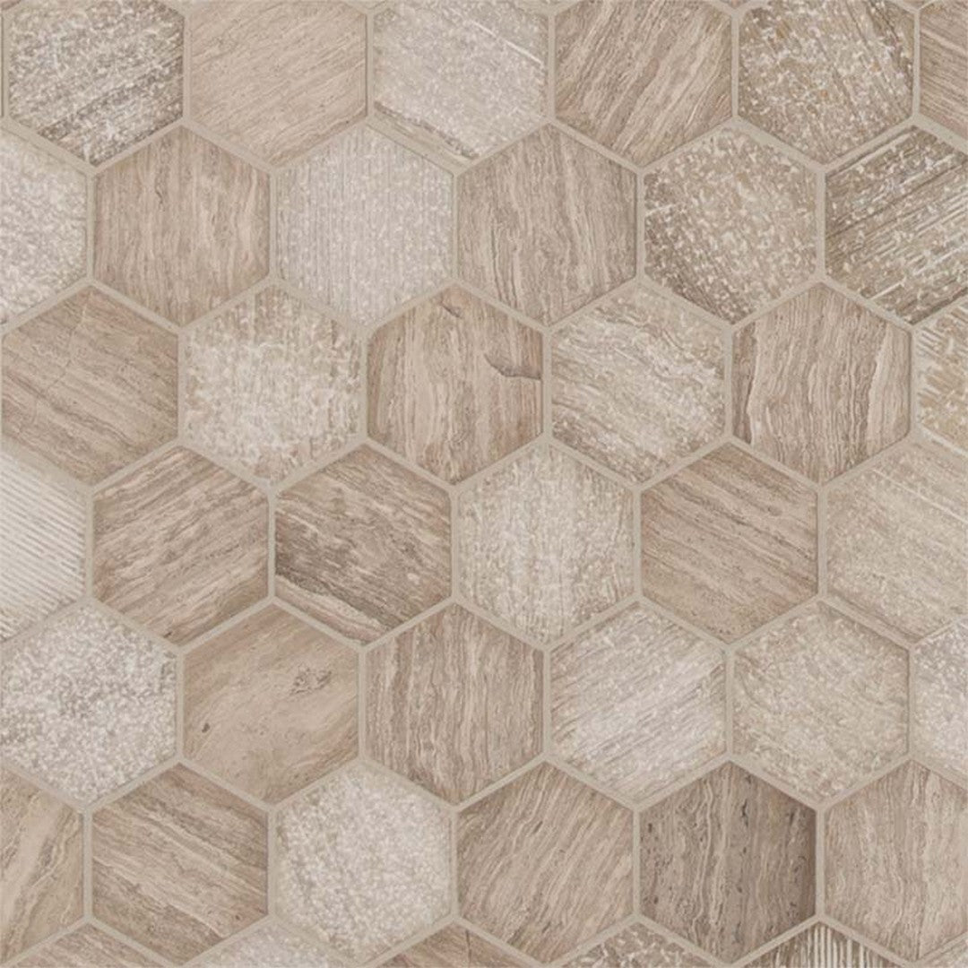 MS International Honey Comb 12" x 12" Mixed Finish Marble Hexagon 2x2 Mosaic