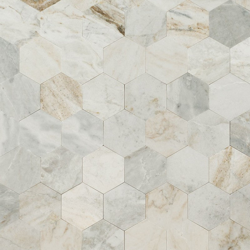 MS International Stik Wall Tile 10" x 11.60" Marble 4" Hexagon Peel And Stick Mosaic