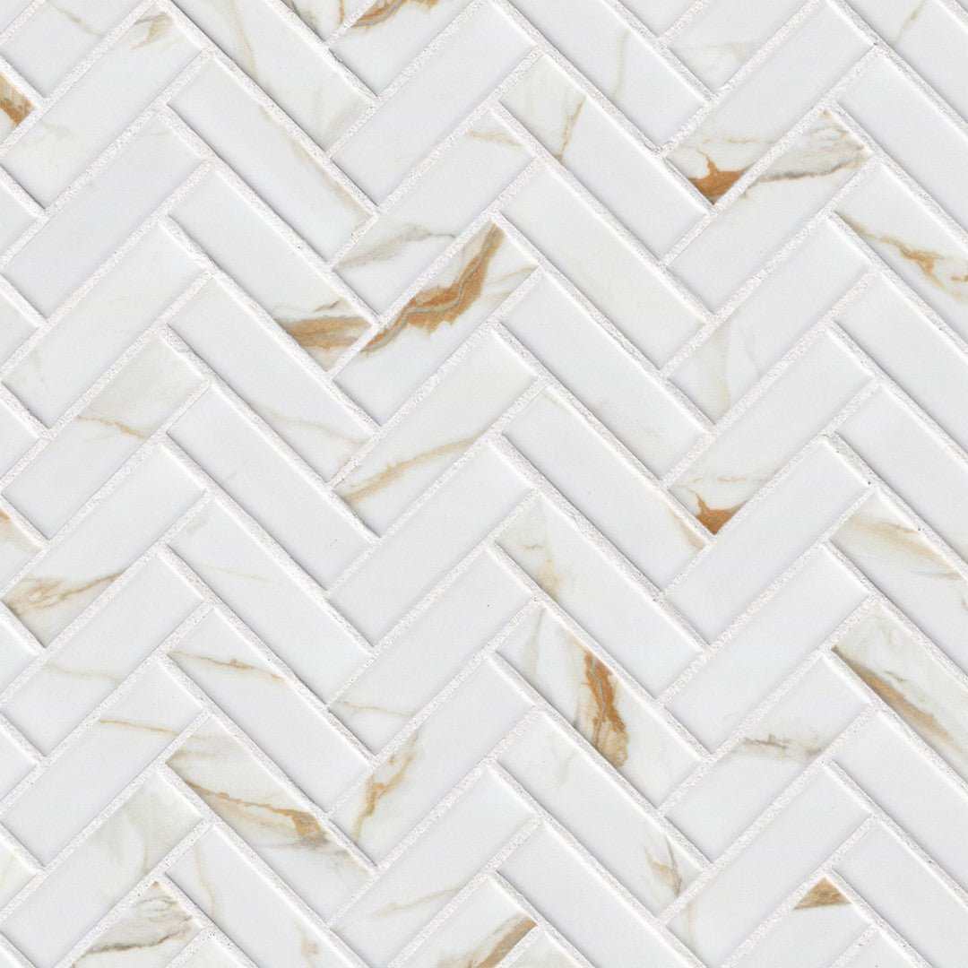 MS International Calacatta Gold 11" x 12" Matte 1x3" Herringbone Porcelain Mosaic