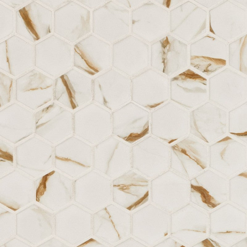 MS International Calacatta 12" x 12" Matte Porcelain 2" Hexagon Mosaic