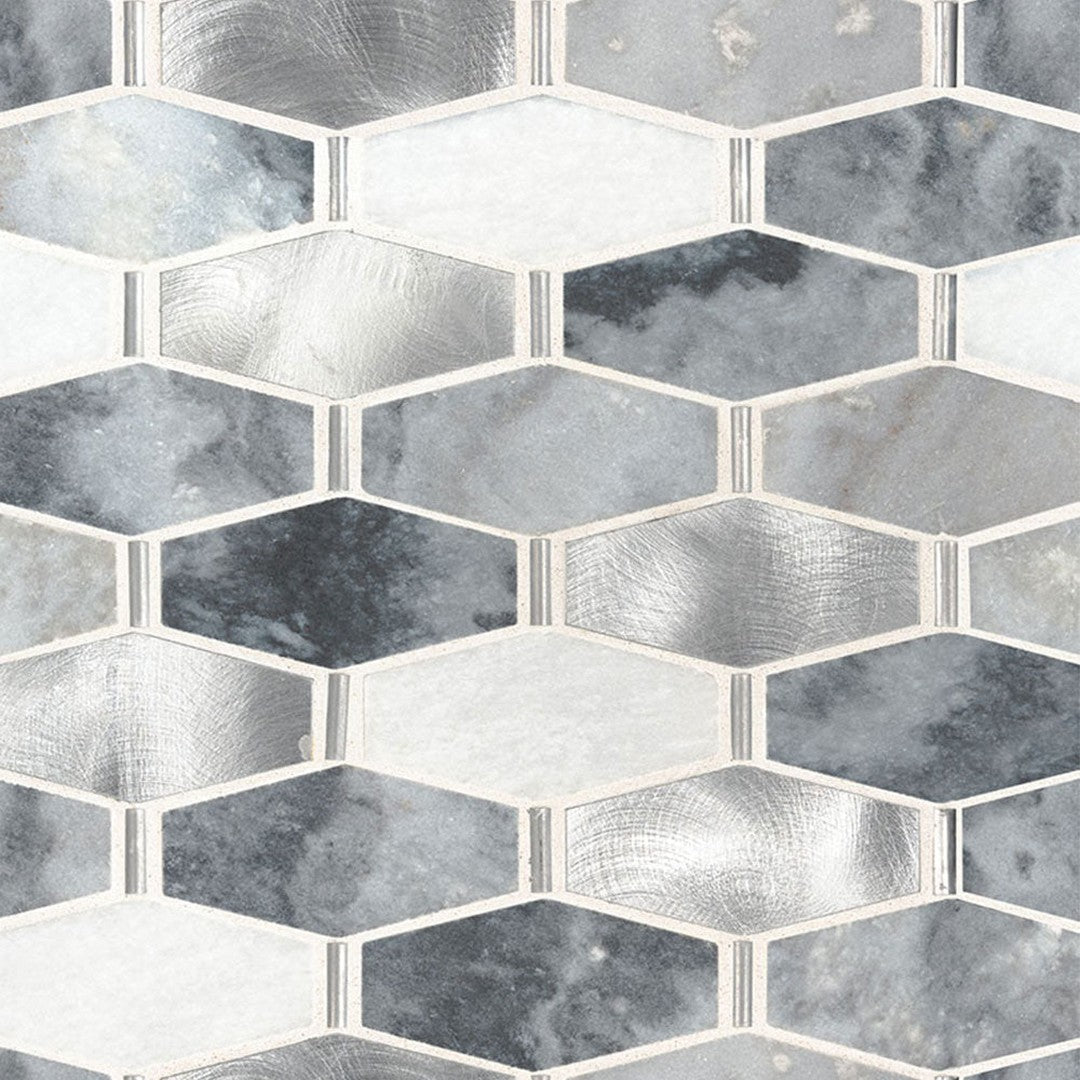 MS International Decorative Blend 11.61" x 13" Polished Metal & Stone Hexagon Mosaic