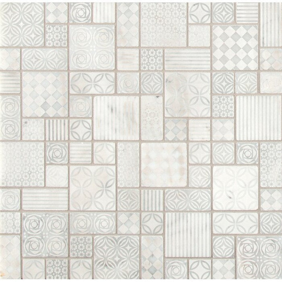 MS International Tetris Blanco 11.81" x 11.81" Polished Marble Deco Mosaic