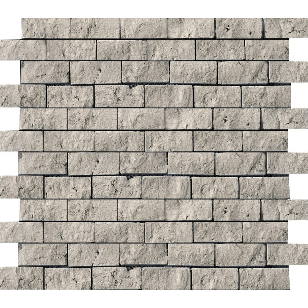 Emser Ancient Silver 12" x 12" Tumbled Splitface Offset Travertine Mosaic