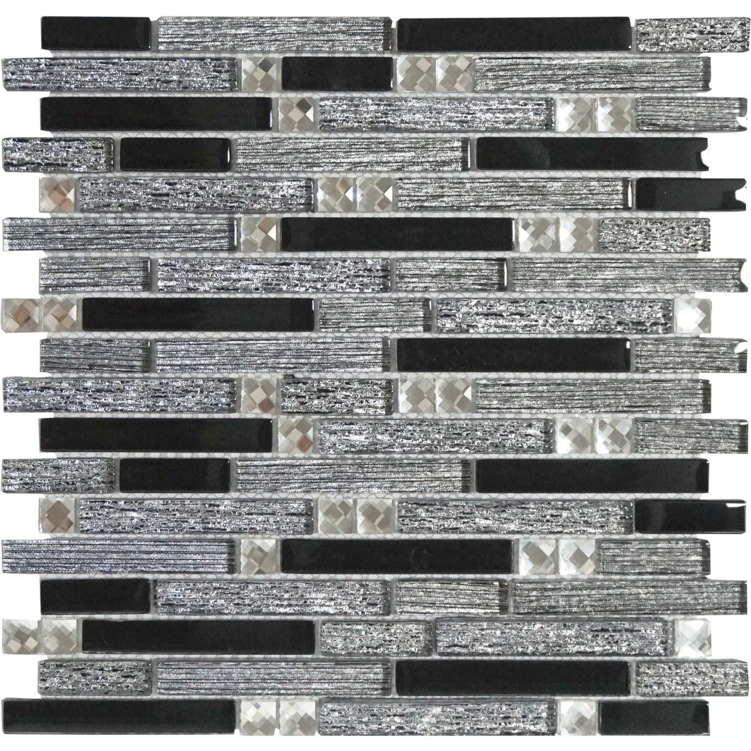 Tesoro Glitz 12" x 12" Interlocking Mixed Linear Glass Mosaic