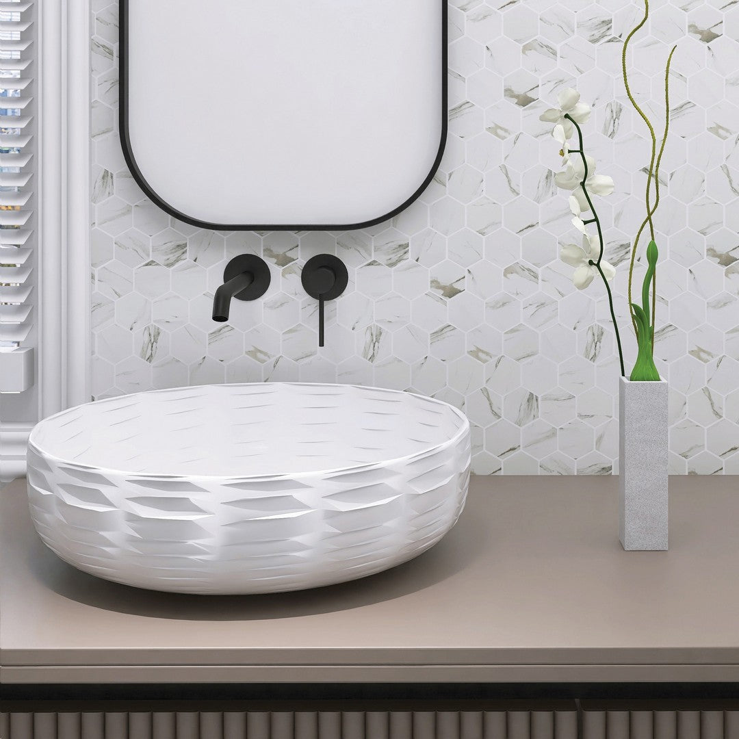 Tesoro-Native-11.75-x-12-Matte-2-Hexagon-Glass-Mosaic-Calacatta