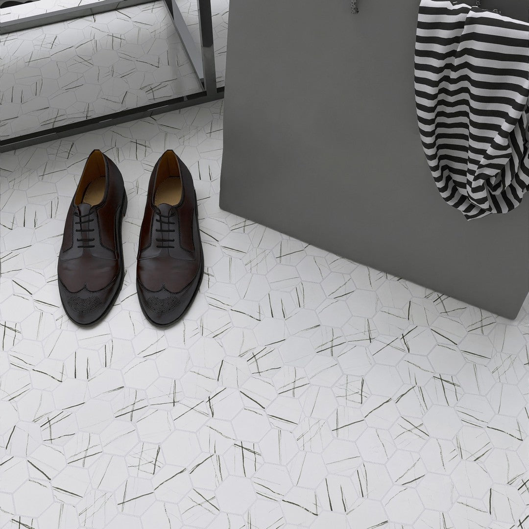 Tesoro-Native-11.75-x-12-Matte-2-Hexagon-Glass-Mosaic-Howlite