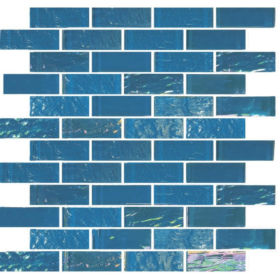Tesoro Nautical 11.50" x 11.75" Glossy 1x3" Staggered Glass Mosaic