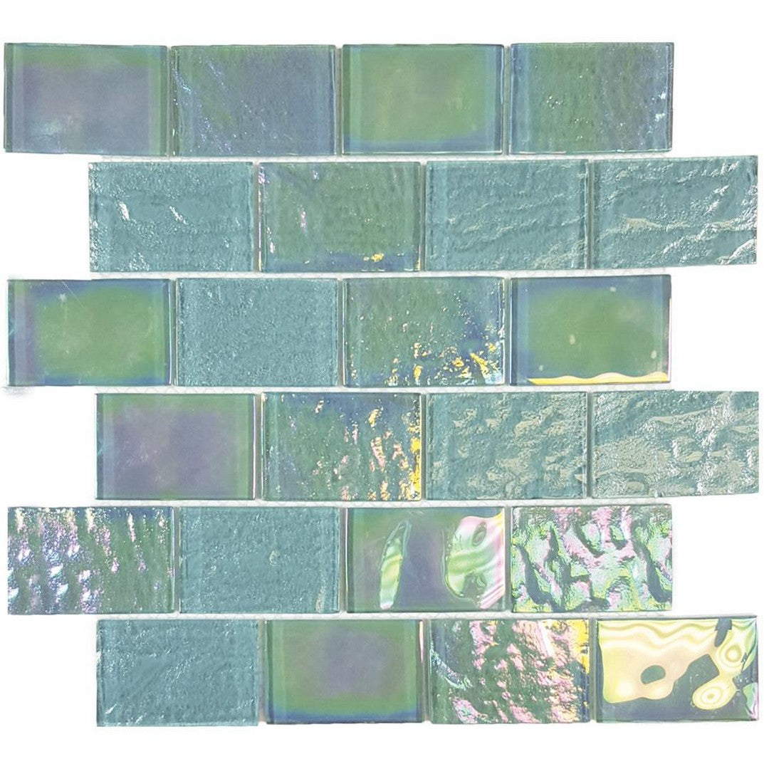 Tesoro Nautical 11.50" x 11.75" Glossy 2x3" Staggered Glass Mosaic