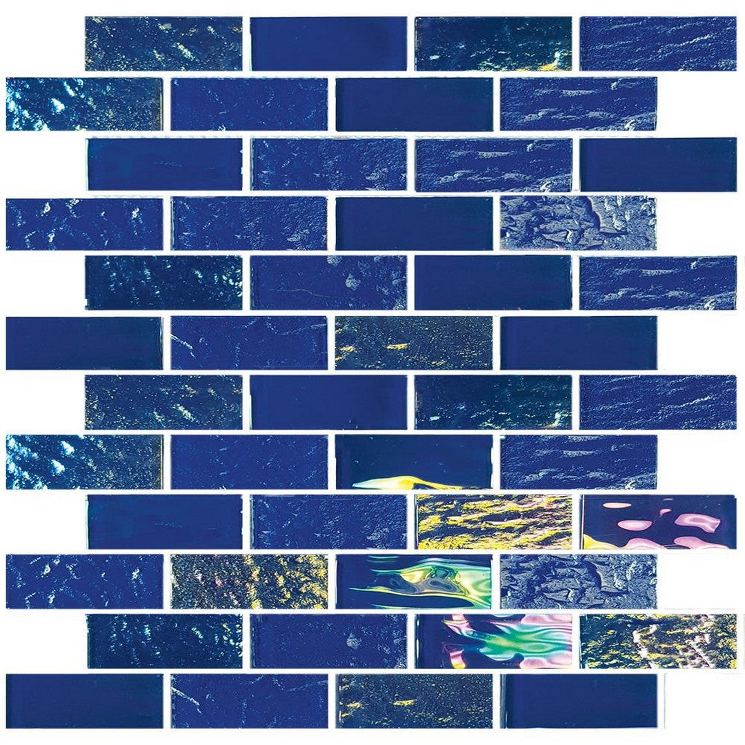 Tesoro Nautical 11.50" x 11.75" Glossy 1x3" Staggered Glass Mosaic