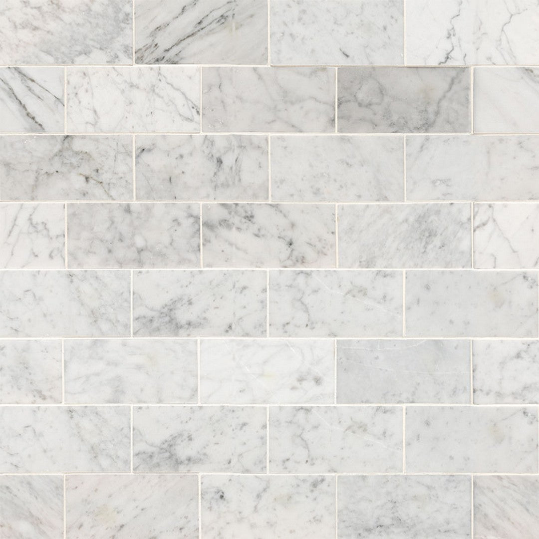 MS International Carrara White 3" x 6" Honed Marble Subway Tile