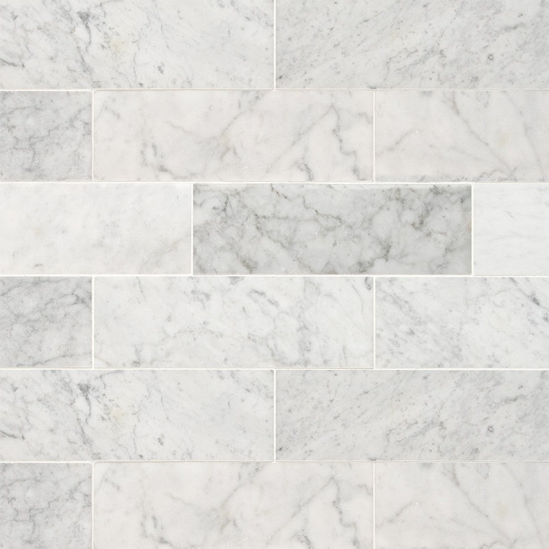 MS International Carrara White 4" x 12" Honed Marble Subway Tile