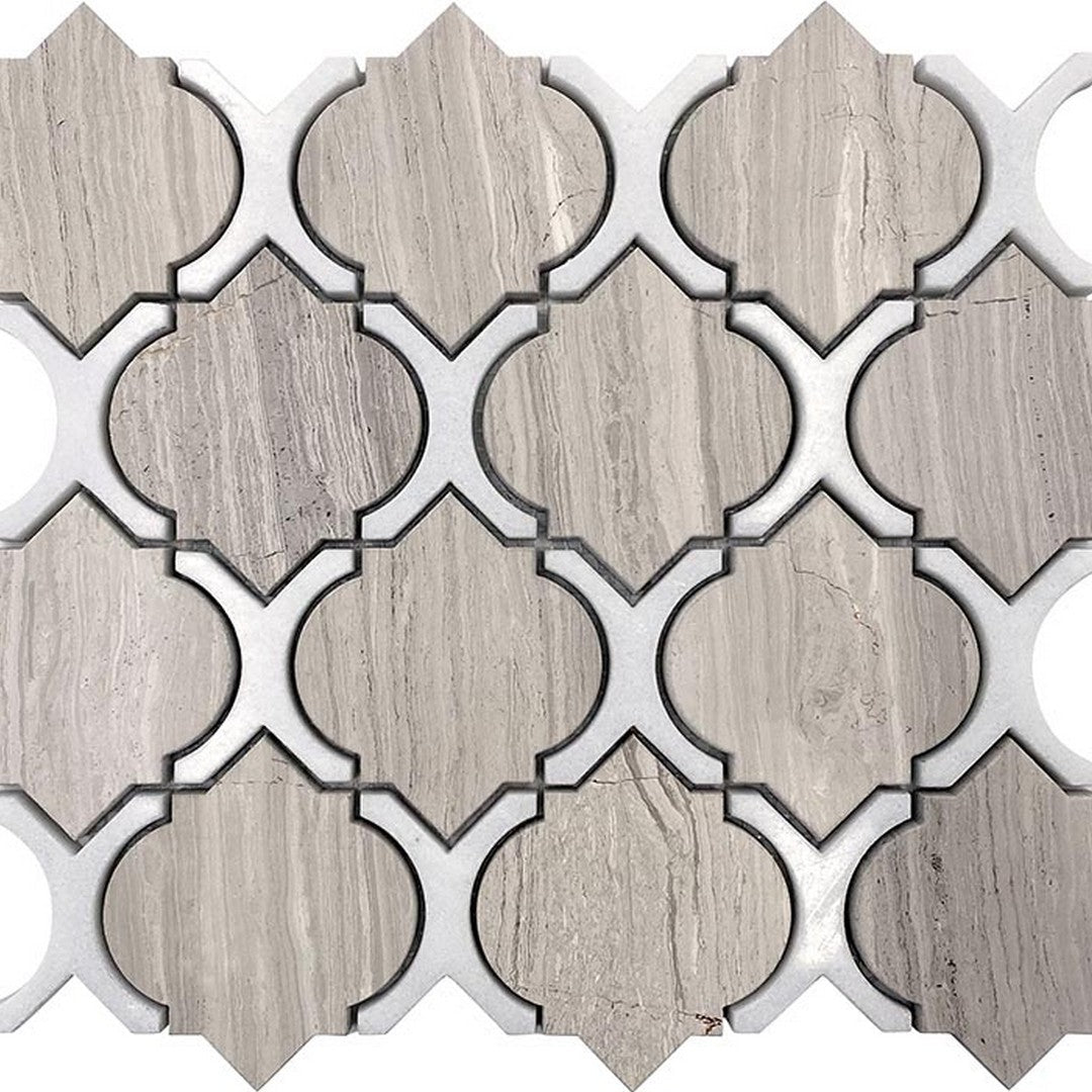 MiR Waterjet 10.2" x 11.3" Thassos White & Wooden Grey Interlocking Natural Stone Mosaic Polished