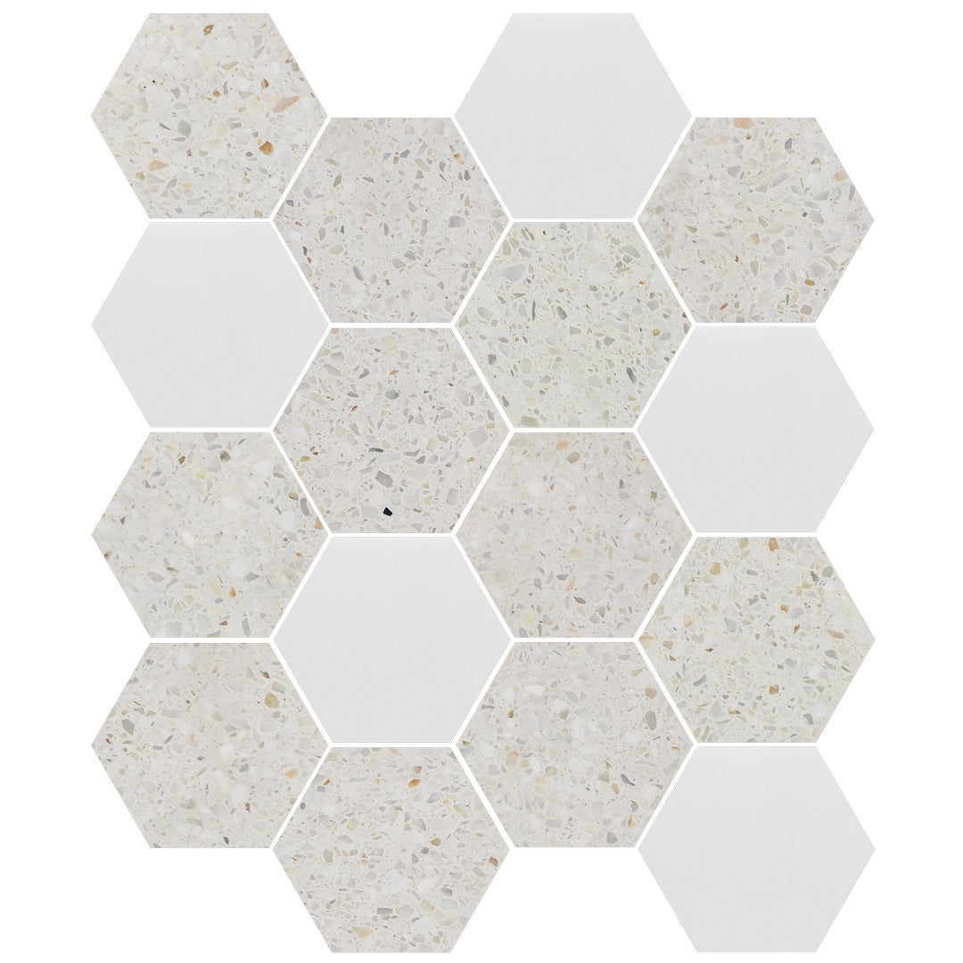 Tesoro-Venice-10.5-x-12-Honed-3-Hexagon-Random-Natural-Stone-Mosaic-Sand-Dolomite-Terrazzo