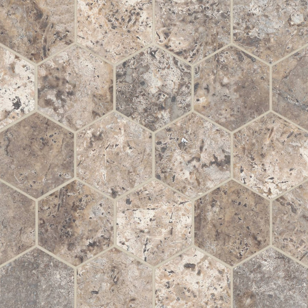 Bedrosians Travertine 10.5" x 12.25" Filled & Honed Marble 3" Hexagon Mosaic