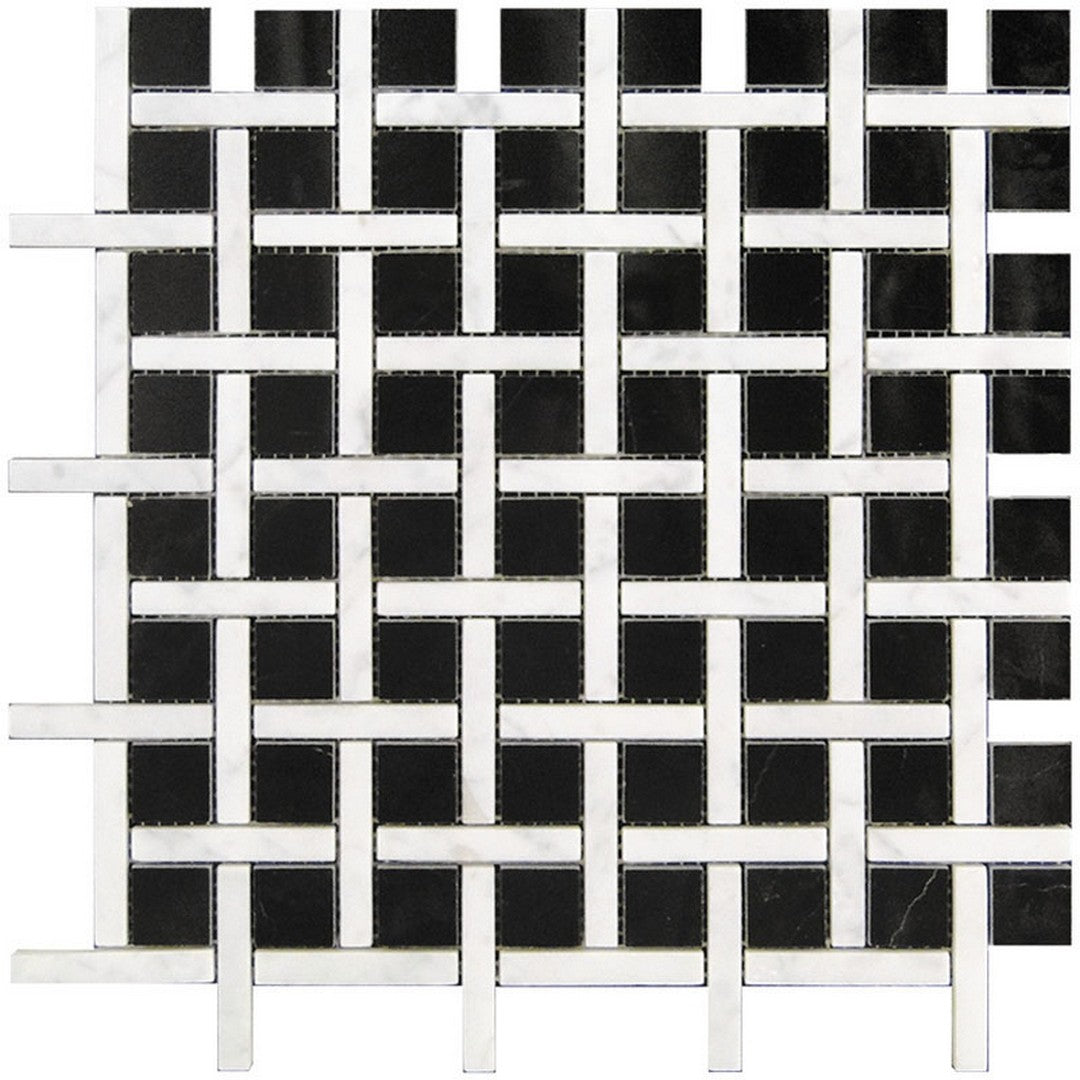 MiR Tuxedo Park 12" x 12" Eastern Black & Eastern White Polished Square Weave Natural Stone Mosaic