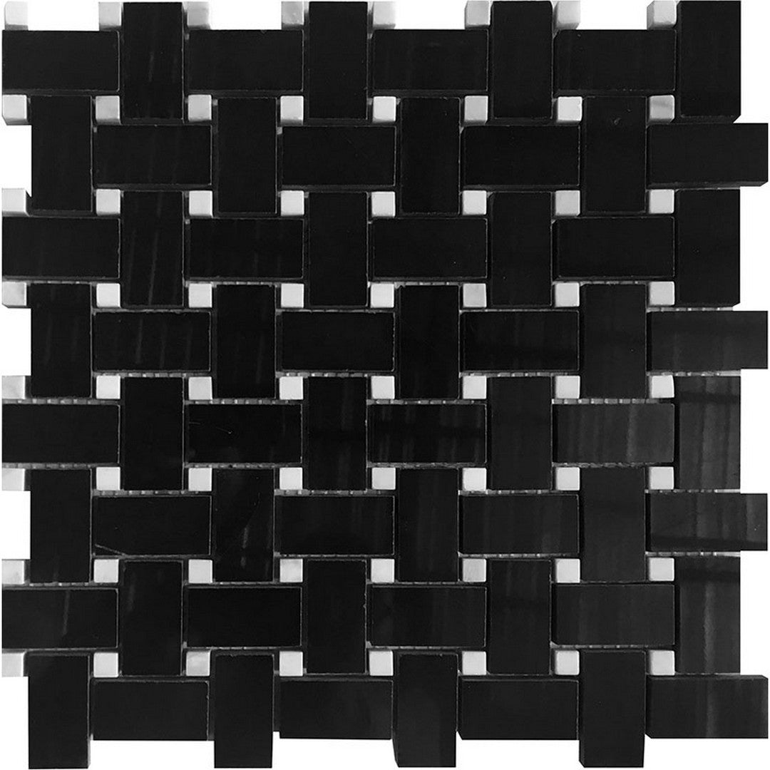 MiR Tuxedo Park 12" x 12" Eastern Black & Eastern White Polished Basketweave Natural Stone Mosaic