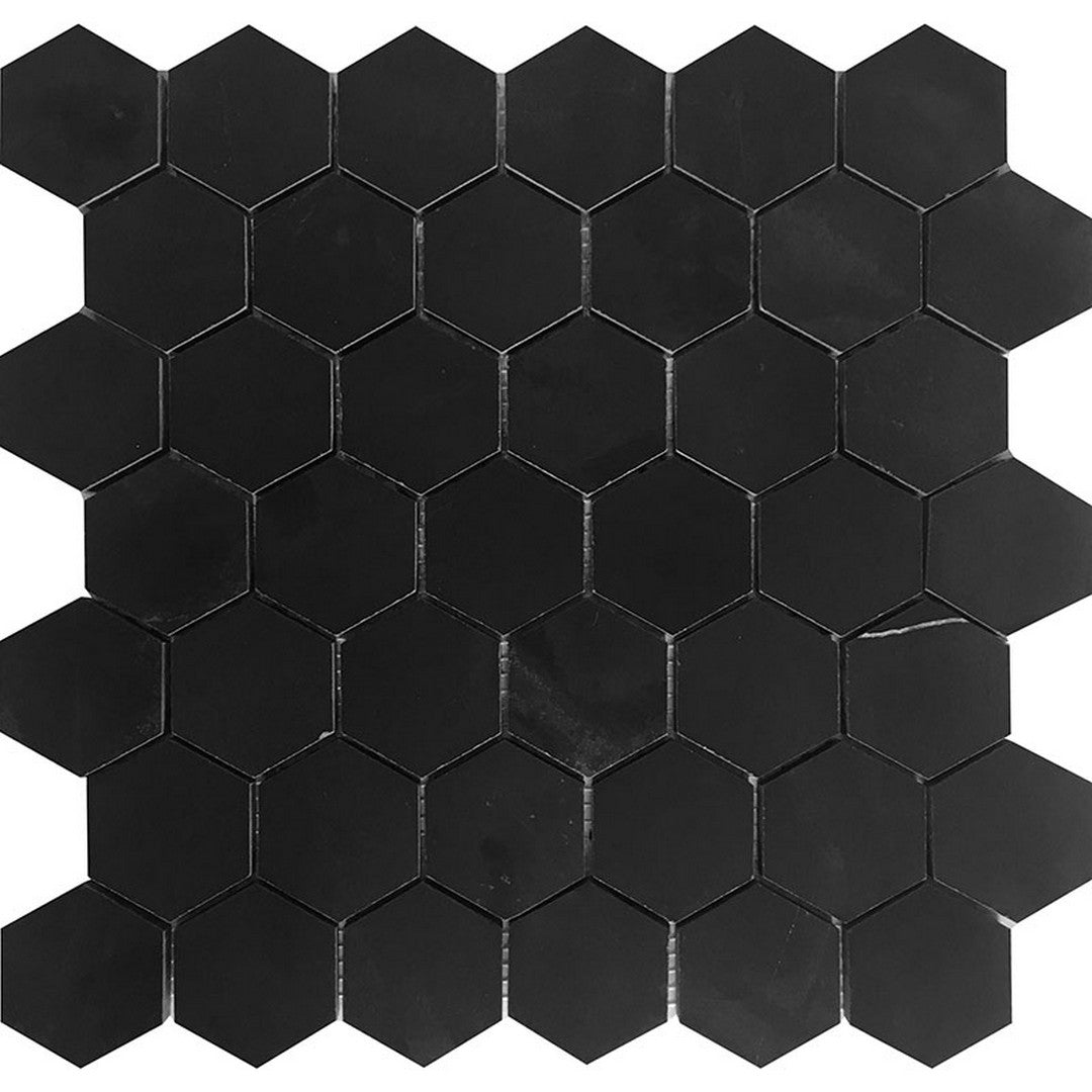 MiR Tuxedo Park 11.8" x 11.8" Eastern Black Honed 1.9" Hexagon Natural Stone Mosaic