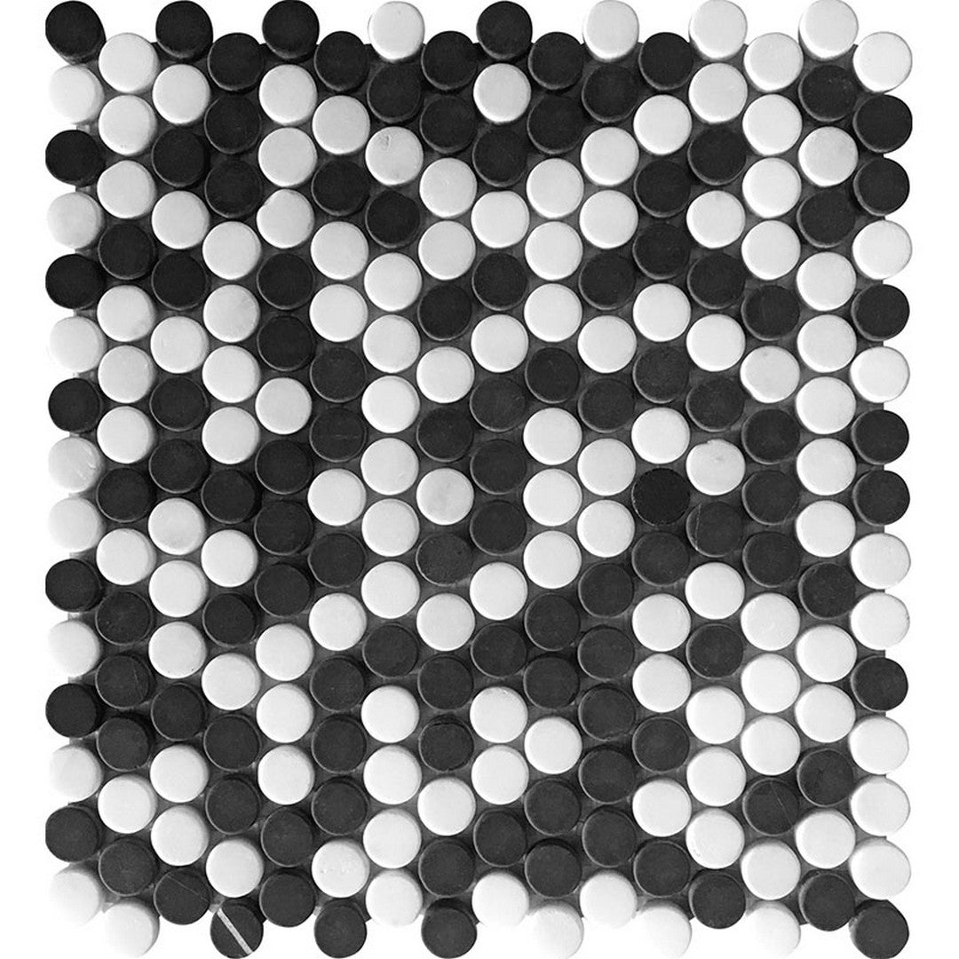 MiR Tuxedo Park 11.3" x 12.3" Eastern Black & Eastern White Tumbled 0.8" Penny Round Natural Stone Mosaic