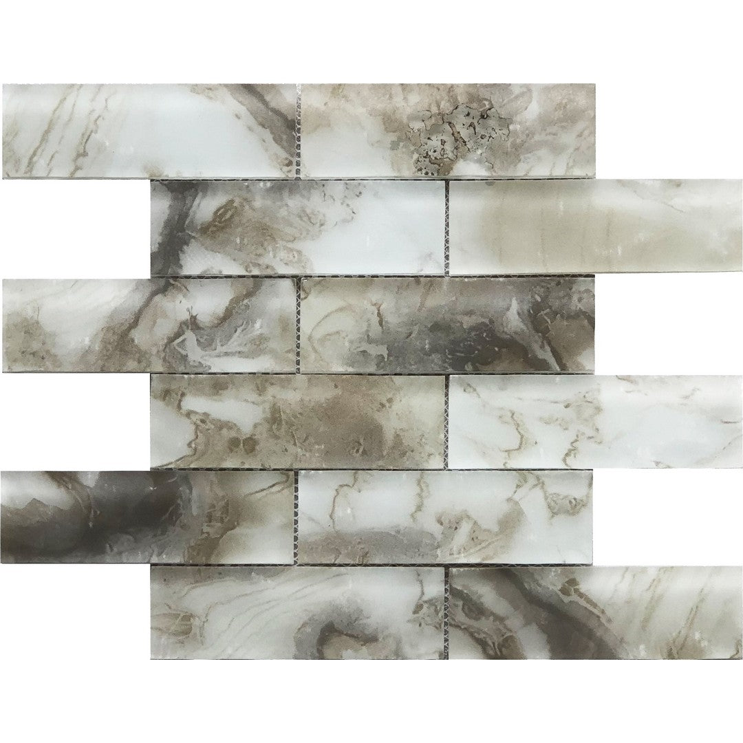 Bati Orient Modern 12" x 12" Interlocking Frosted Glass 2x6" Brick Mosaic