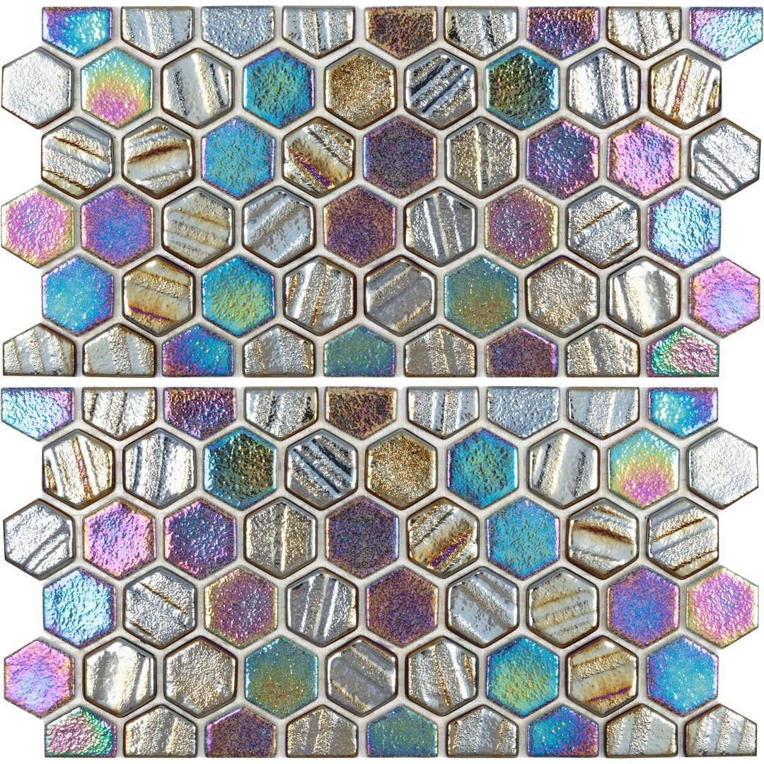 Tesoro Aquatica Illusions 12" x 11.5" Interlocking 1" Hex Waterline Glass Mosaic (6x12 Two Pcs)