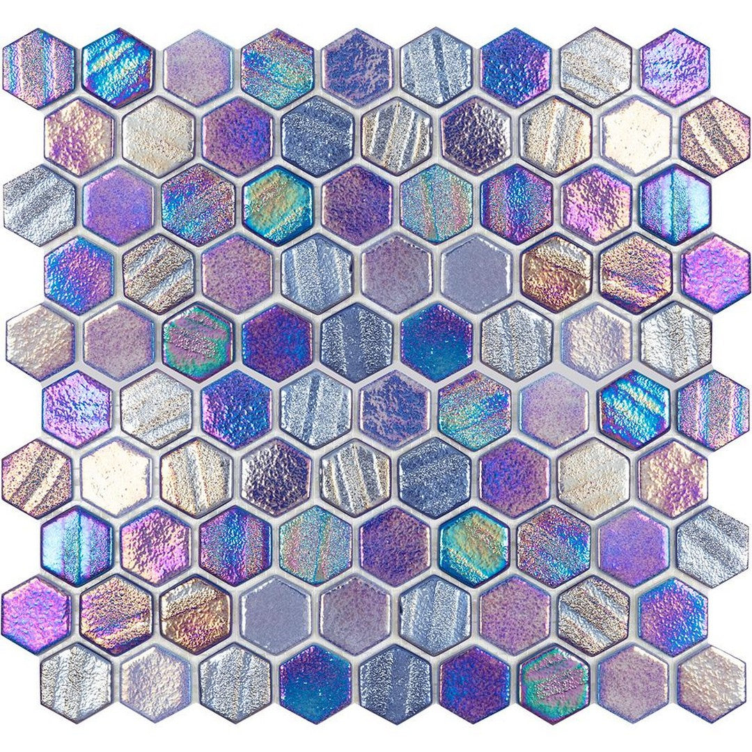 Tesoro Aquatica Illusions 11.5" x 12.5" Interlocking 1" Hexagon Glass Mosaic