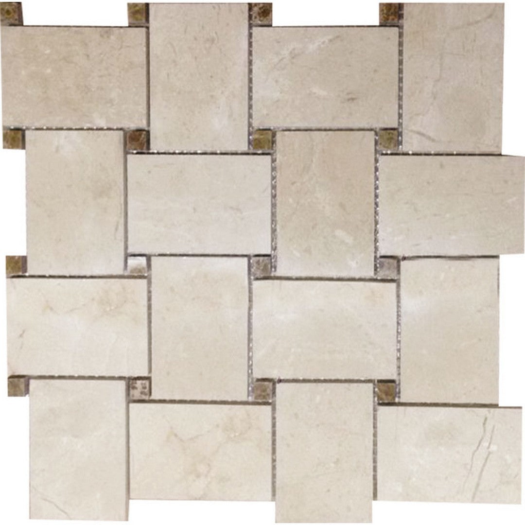 MiR Valencia 11" x 11" Crema Marfil & Emperador Light Interlocking Polished Basketweave Mosaic